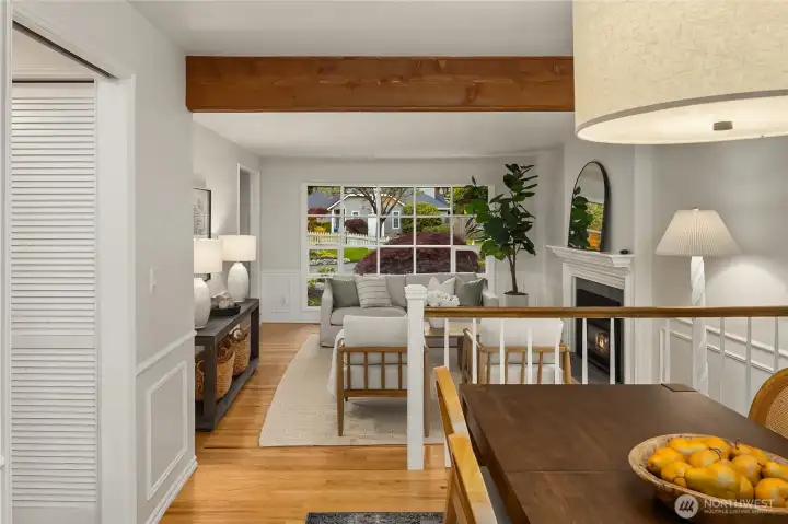 The dining room provides the perfect backdrop for memorable dinner parties and holiday gatherings alike. It is the nexus between the living room and kitchen- great flow and use of space.