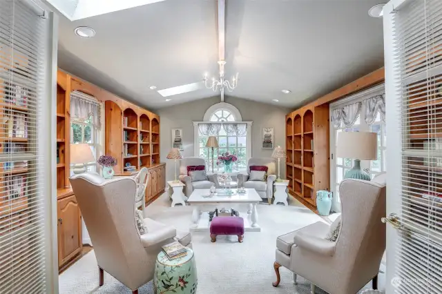 Attached library off primary with double doors to the backyard