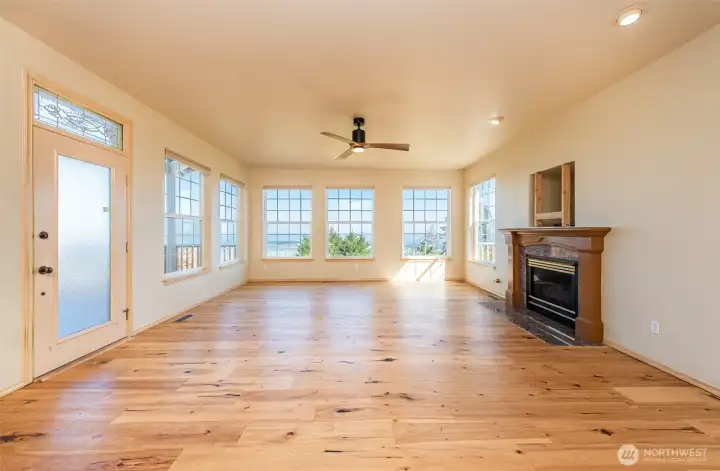 Living room with propane fireplace.