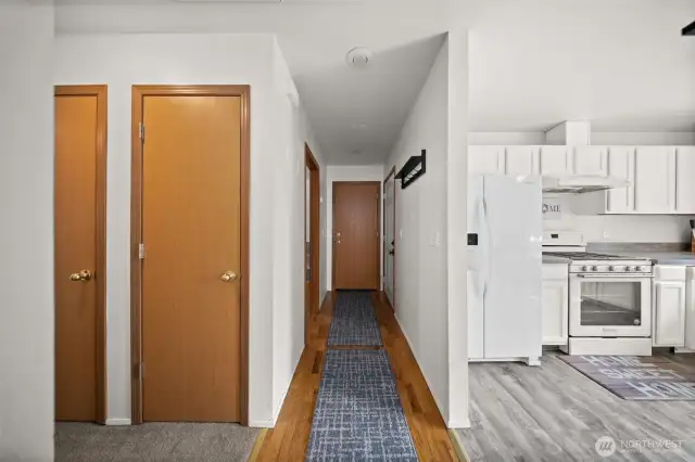 Entry Way from front door and Garage with Storage Closets