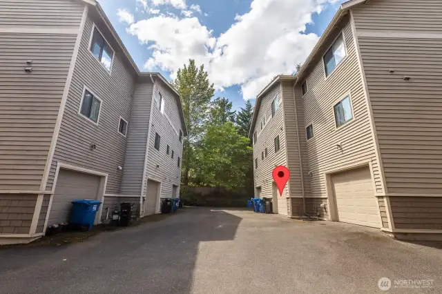 Garage and parking area