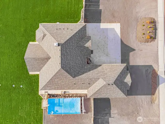Over head of house and pool