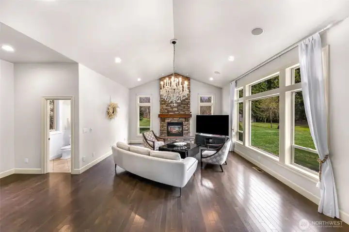 Additional living room view. Chandelier can stay or go