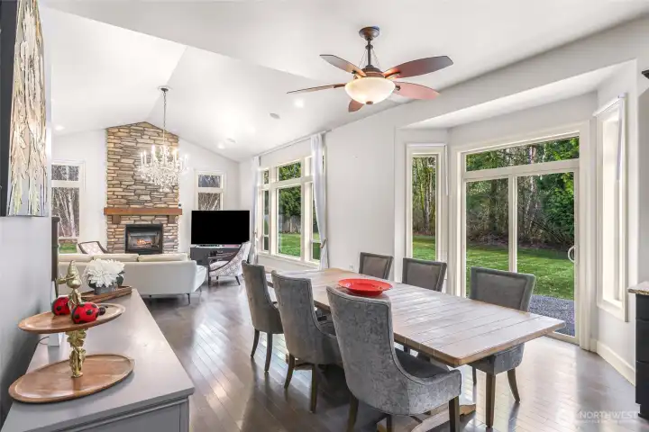 Dining space with slider out to the backyard