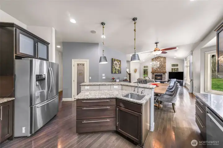 Kitchen workspace with generous counter space and island sink