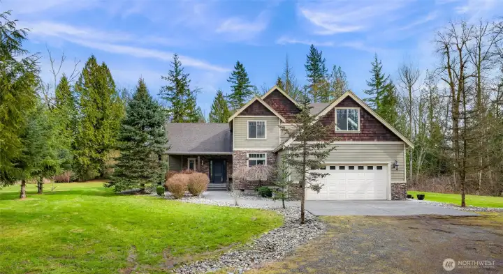 Front exterior of home and attached garage