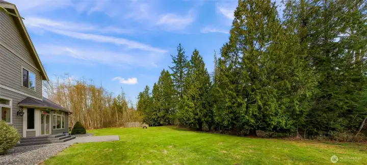 Mature trees and propane gas outlet for BBQ