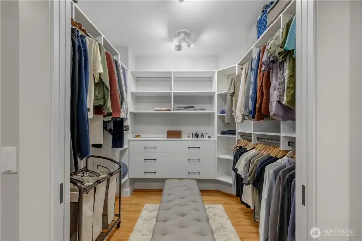 The walk-in is one of two closets in the primary bedroom, and also makes a lovely dressing room.