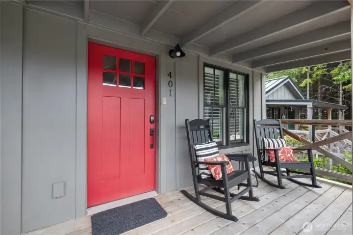 Relax on the covered front porch