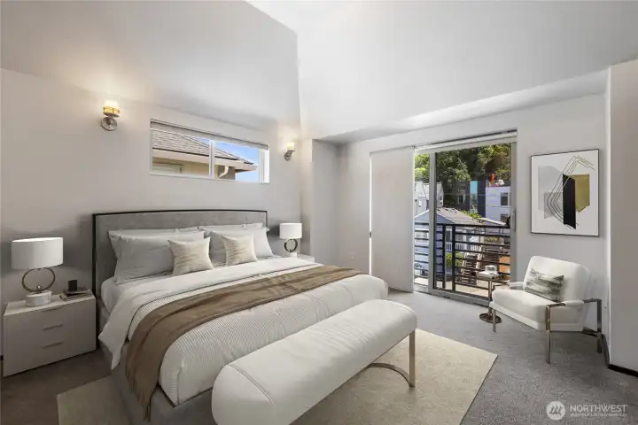 Virtually staged primary bedroom. Virtually staged primary bedroom.