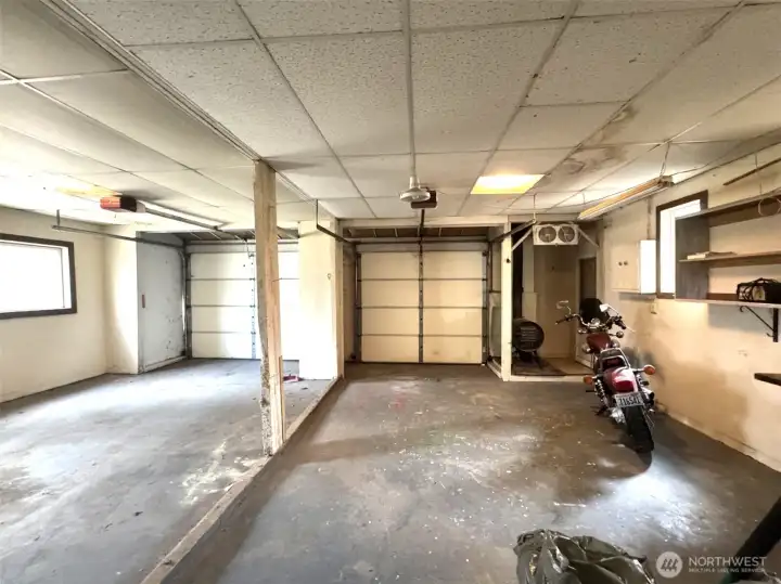 2 stall garage, with heat and power, and many storage rooms for tools and equipment.