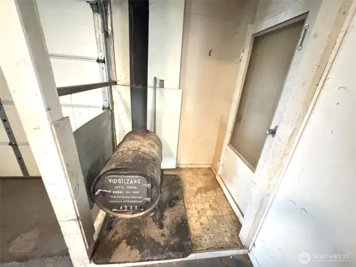 Wood stove in garage