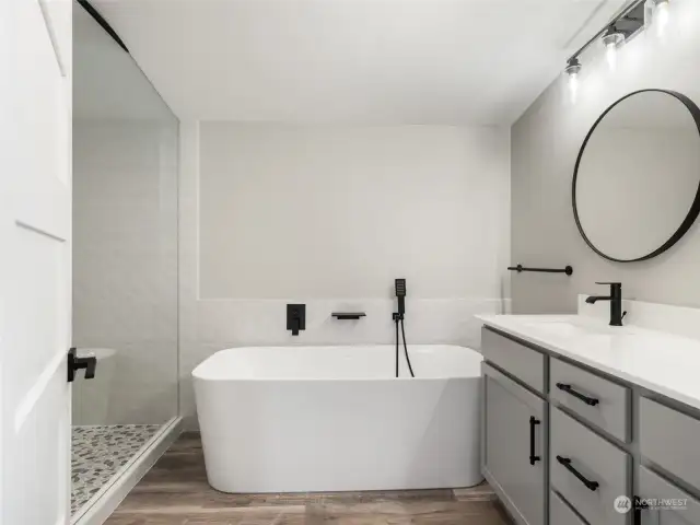 Primary bathroom with soaking tub.