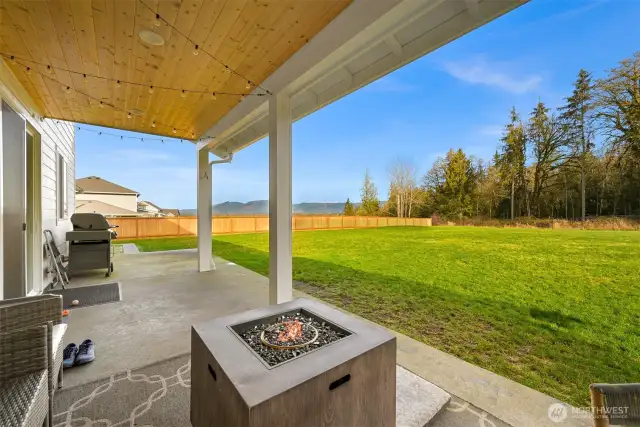 Back covered porch looking out towards the Cascade Mountains