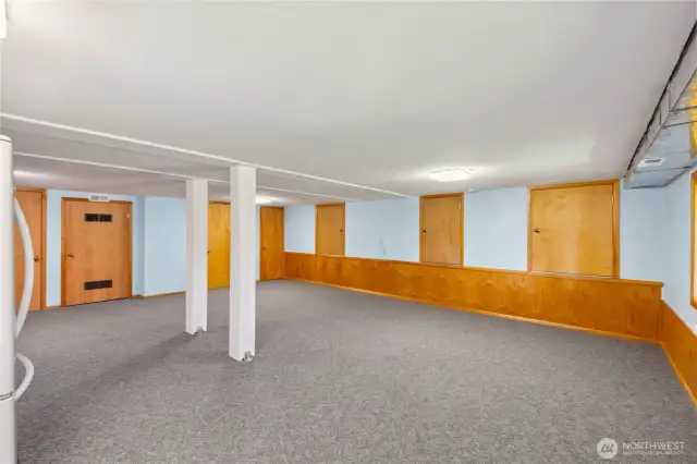 Lower level has 900 sq ft of dry storage through the smaller doors.