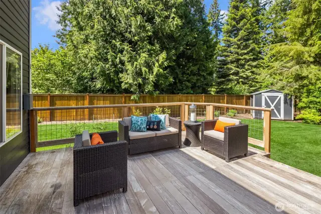Outside back deck - in this photo you can also see the storage shed, great for yard tools!