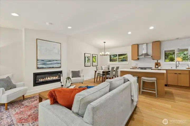 Enjoy relaxing in the living room - TV outlet and media tube to hide wires built into the fireplace.