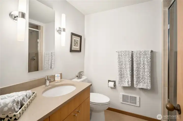 Downstairs bath with nice walk-in shower.