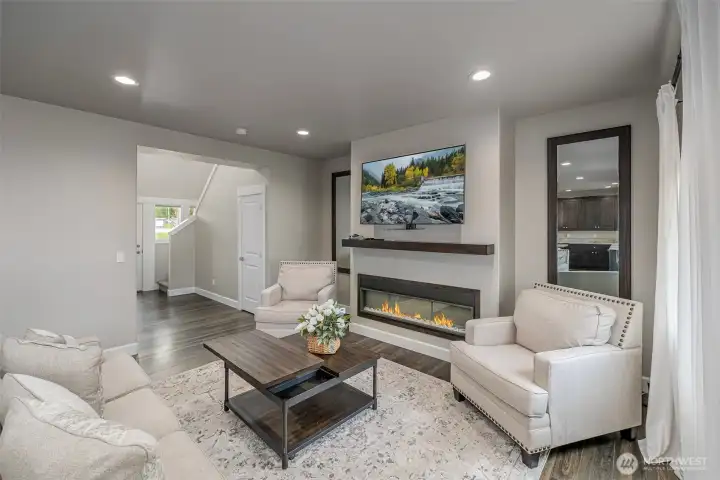 Living room and entrance and fireplace