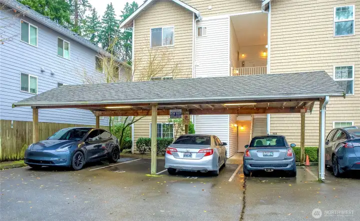 Covered Parking in Front of Unit.  2nd uncovered designated parking also included