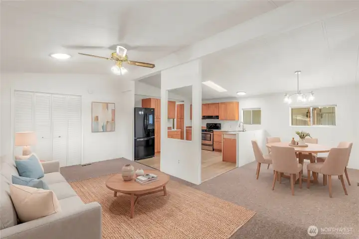 Virtually staged living and dining rooms