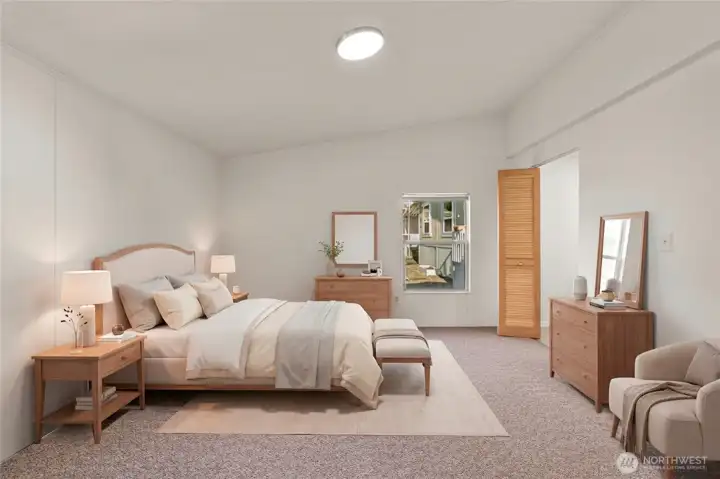Virtually staged primary bedroom