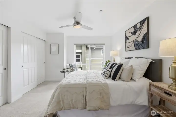 The primary boasts a large closet and its own door to the large 3/4 bath.