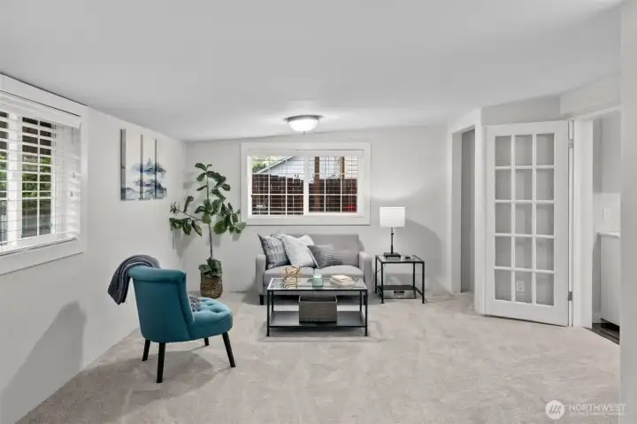 Family room (or flex space) with French Doors to kitchen.