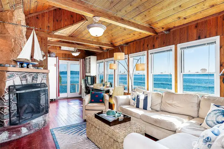 Cozy wood burning fireplace