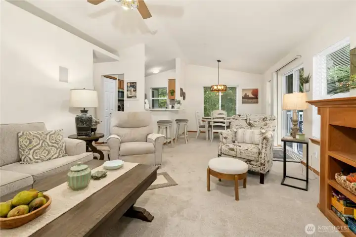 Vaulted all  the way across, and furniture is included!