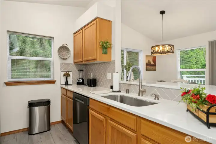 Recent 25K upgrade includes elegant quartz counters, new sinks, faucets, backsplash, disposal & LVP flooring