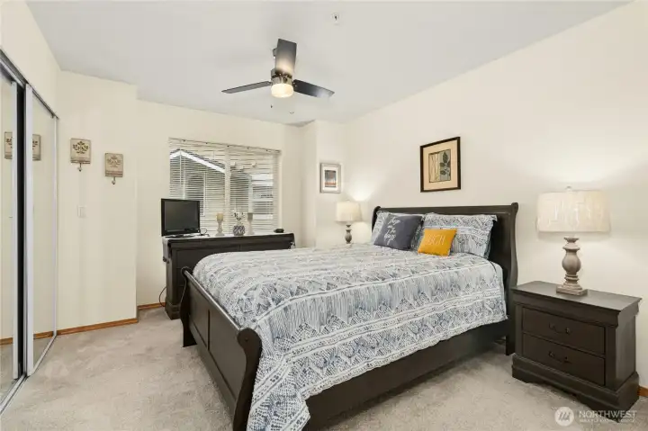 2nd generous bedroom with ceiling fan & en suite bath
