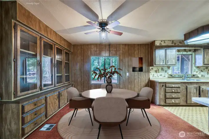 Virtually staged dining room.