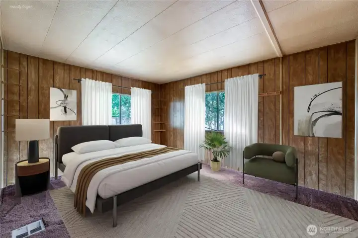 Virtually staged primary bedroom.