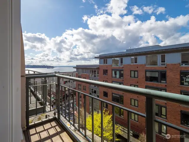 There are sound and mountain views from this deck and corner of the living room