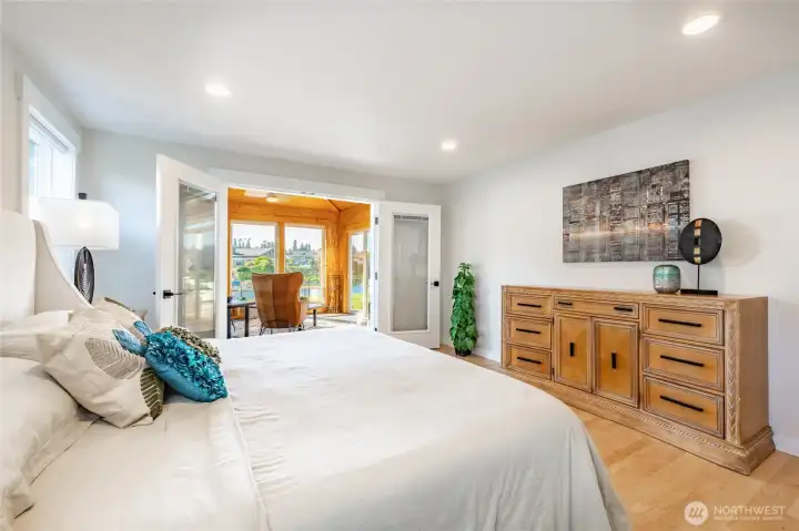 French doors open to the flex space