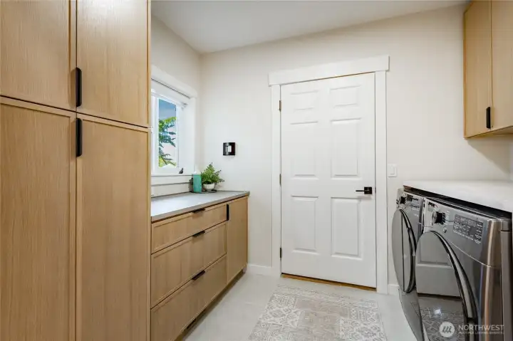 Italian tile, Contemporary Slim Shaker cabinetry, Butcher block countertop