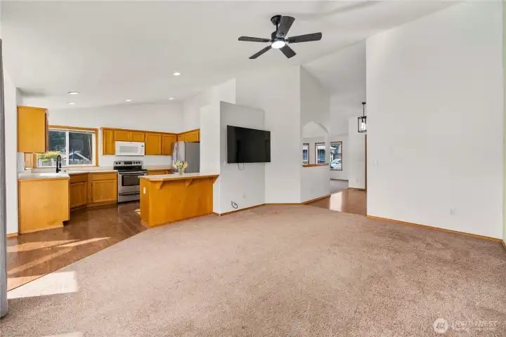 The kitchen with eating island is connected to the family room making it a great place to gather.