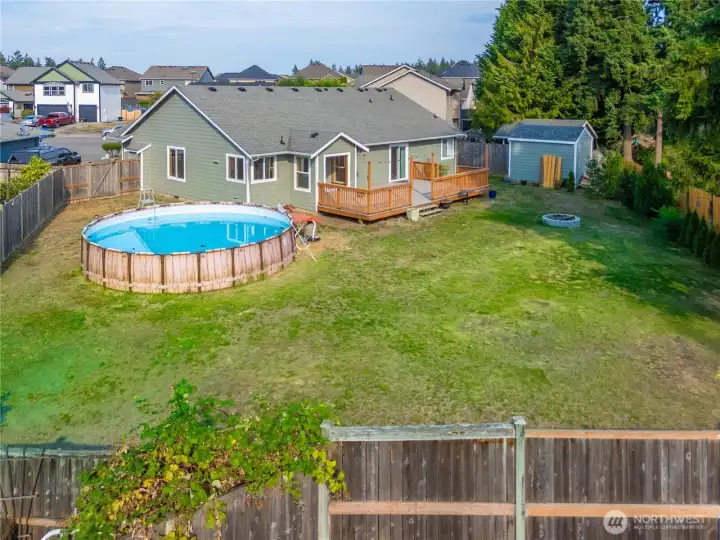 Fully fenced 1/4 acre lot screams FUN! Above ground pool, fire pit and plenty of space for all the yard games! Topped off with a shed to keep all the stuff in!
