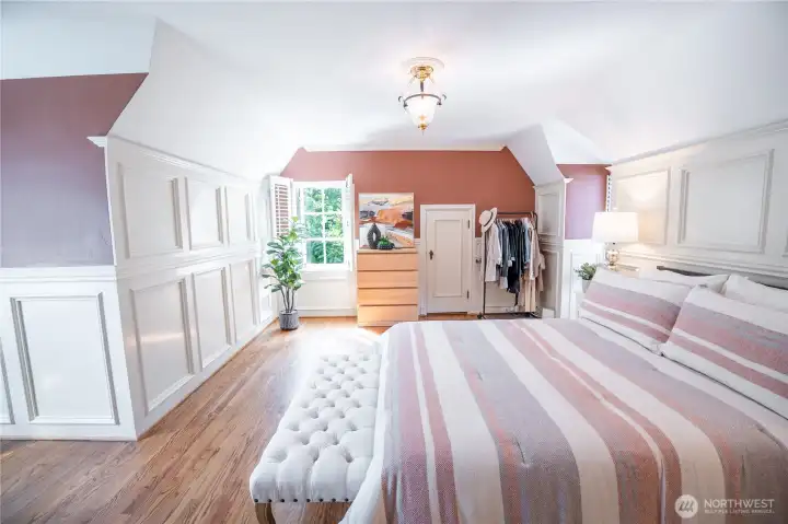 A third bedroom upstairs. This room has three closets and the charm of a dormer window.