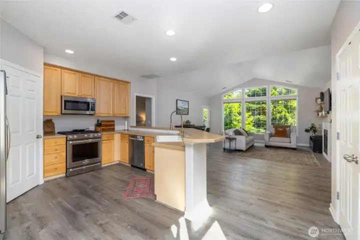 kitchen to living room, open floor plan