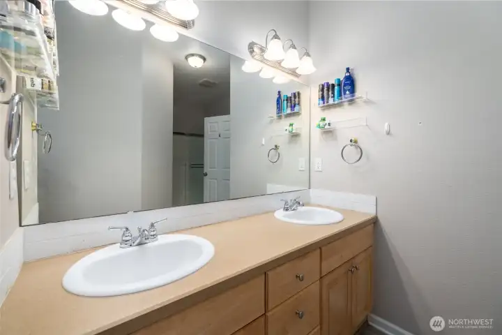 Dual vanity sinks in primary bath