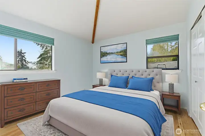 Virtually staged primary bedroom