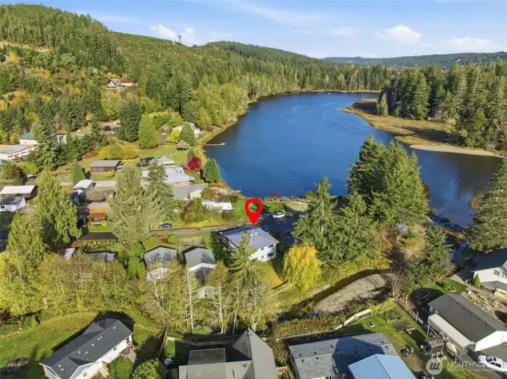 Aerial looking towards back of home and River