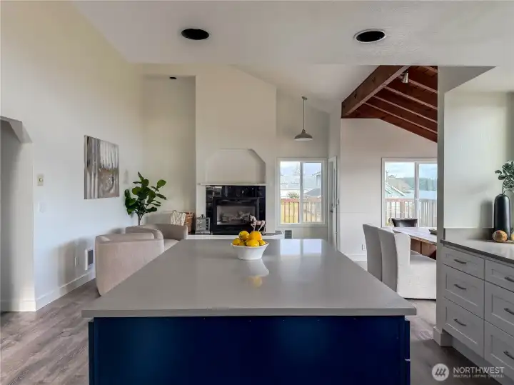 View from the kitchen island to the living room