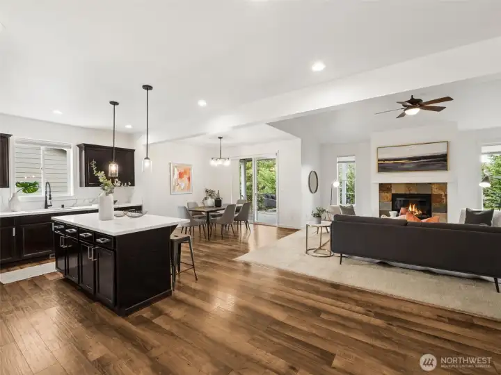 Another view of the great room layout with slider to the back deck and yard.