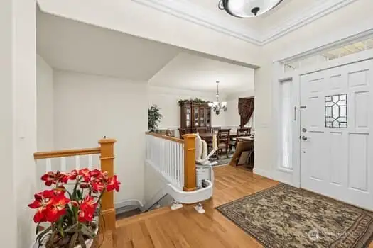 Interior entrance. Real Hardwood floors on the main common floors.