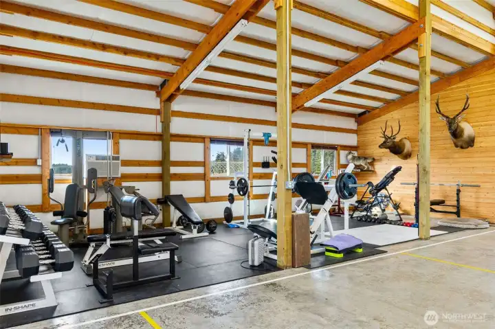 Keeping fit in the shop.