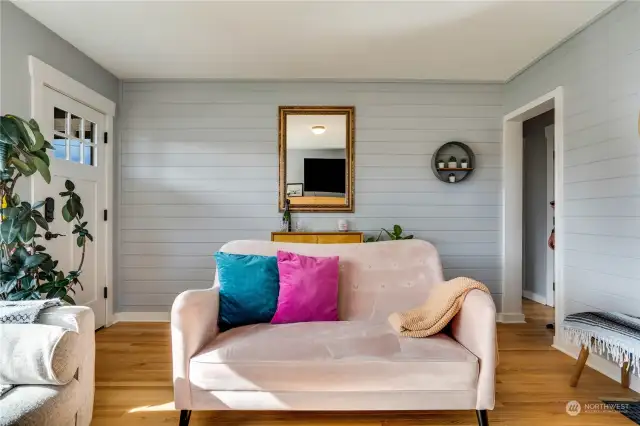 Shiplap sits on two walls.