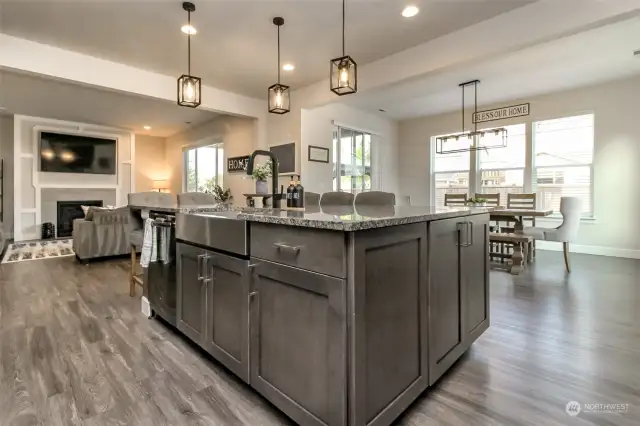 Granite counters, farm sink and more storage.